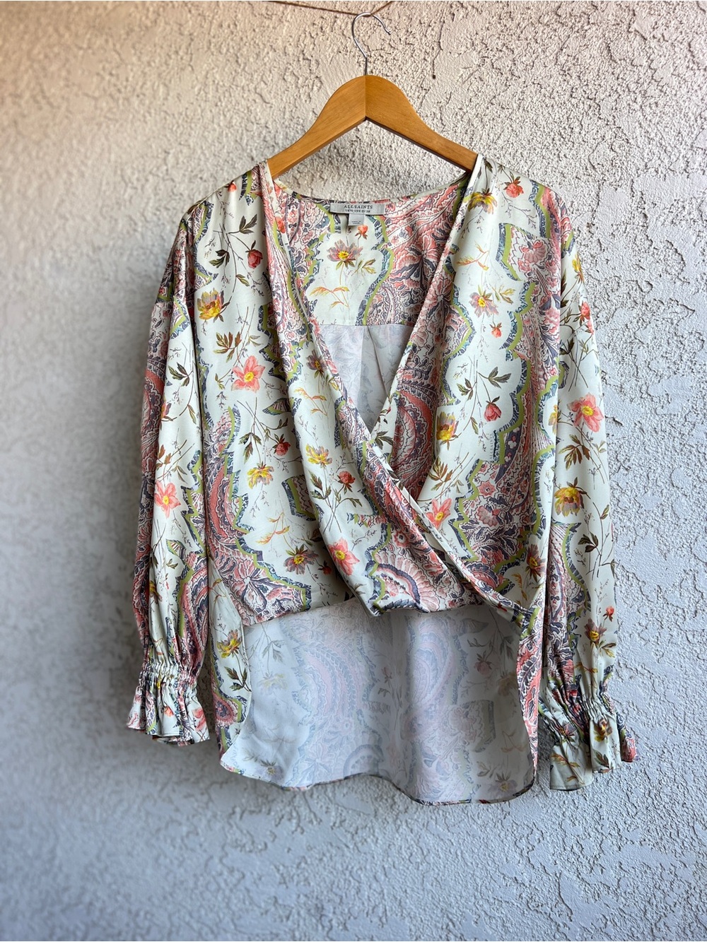 AllSaints Cream Paisley Floral Wrap Blouse